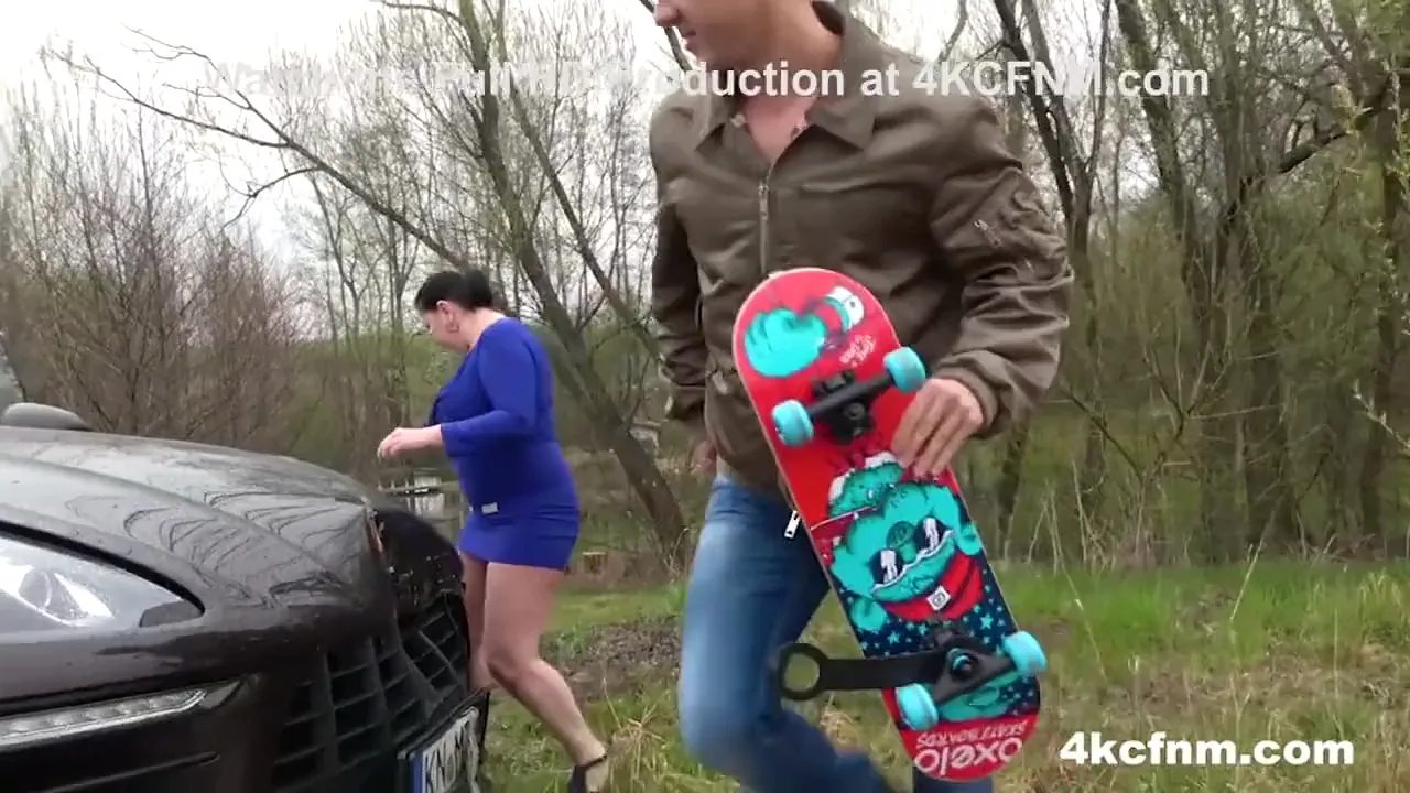 Chubby granny gives hardcore blowjob and cumshot to her young toyboy in public