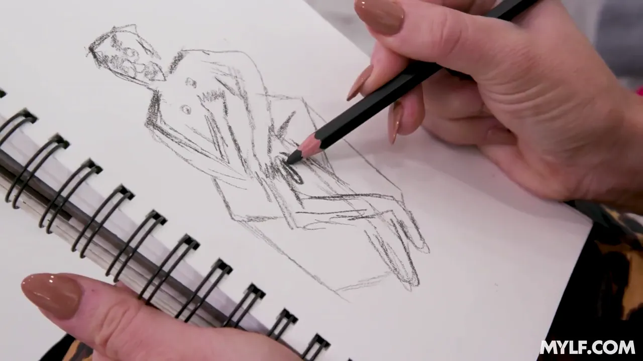 Big-titted MILF draws her stepson's cock and fucks him in various positions