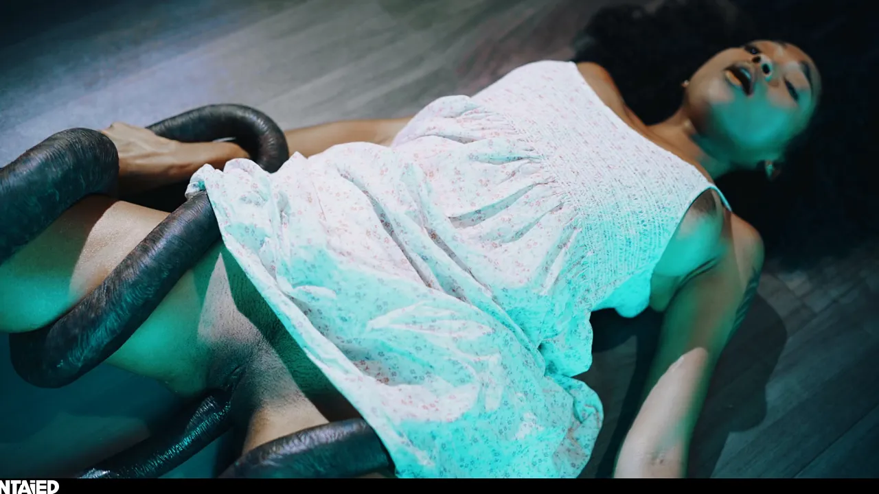 Ebony babe with big tits gets rough fucked by an alien monster