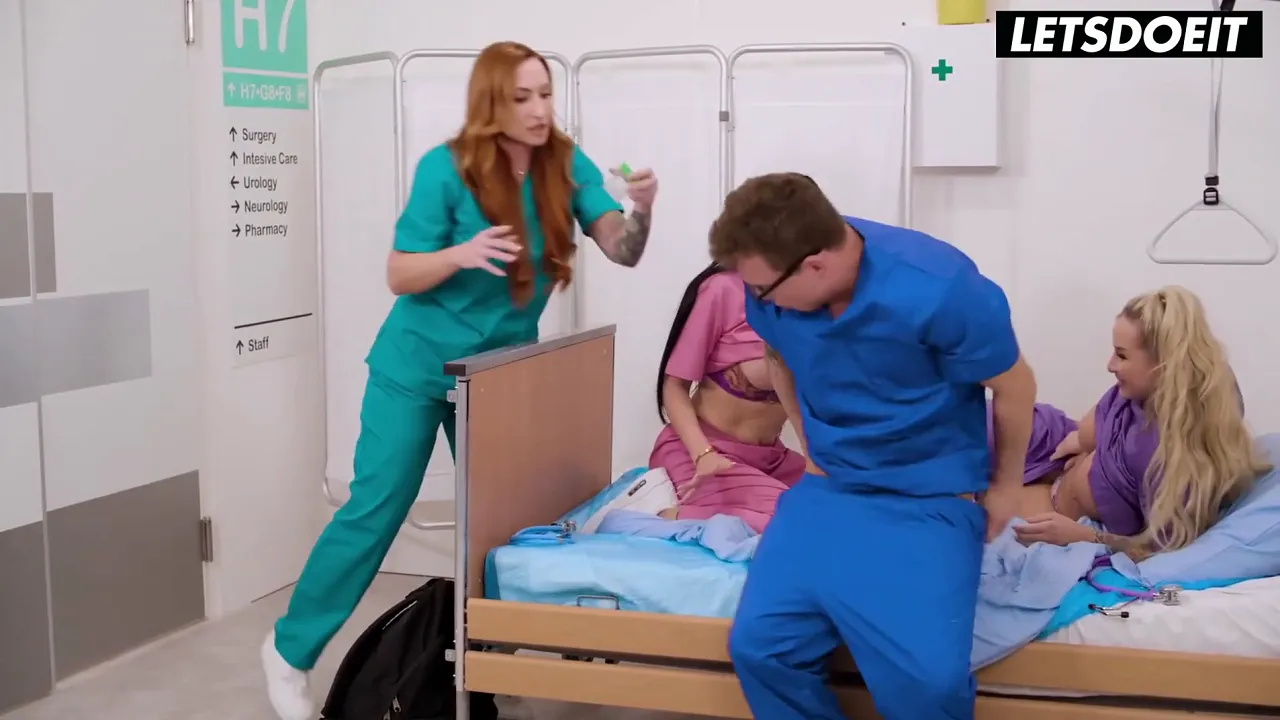 Beautiful American nurse dominates her partner with a strap-on during scissoring