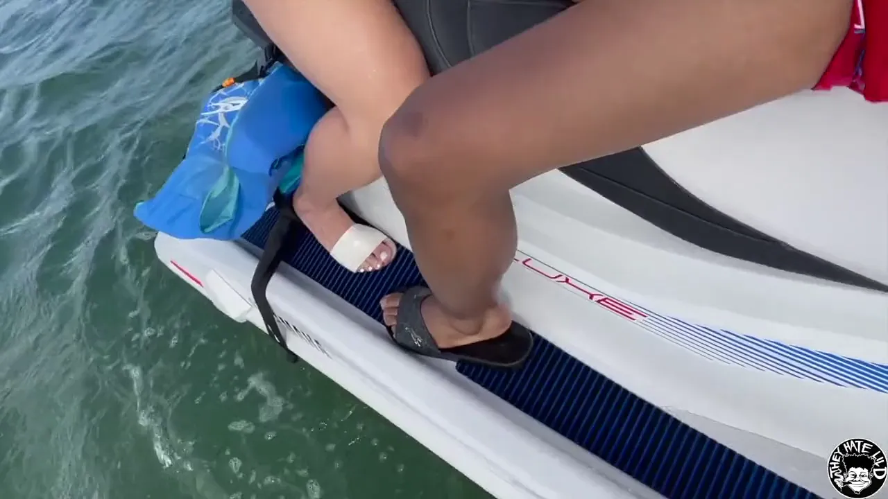 Cougar Valerie Kay gets a sloppy interracial blowjob on a jetski