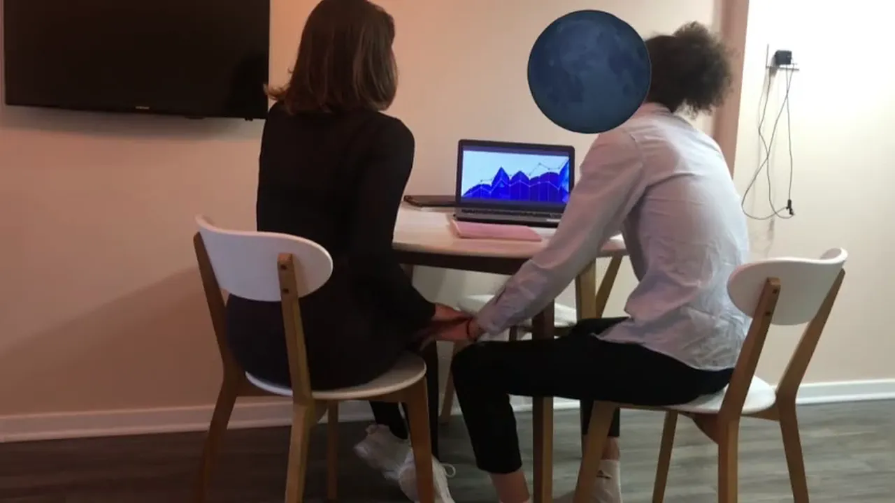 Good View Couple: British brunette secretary gives blowjob and gets fucked POV while