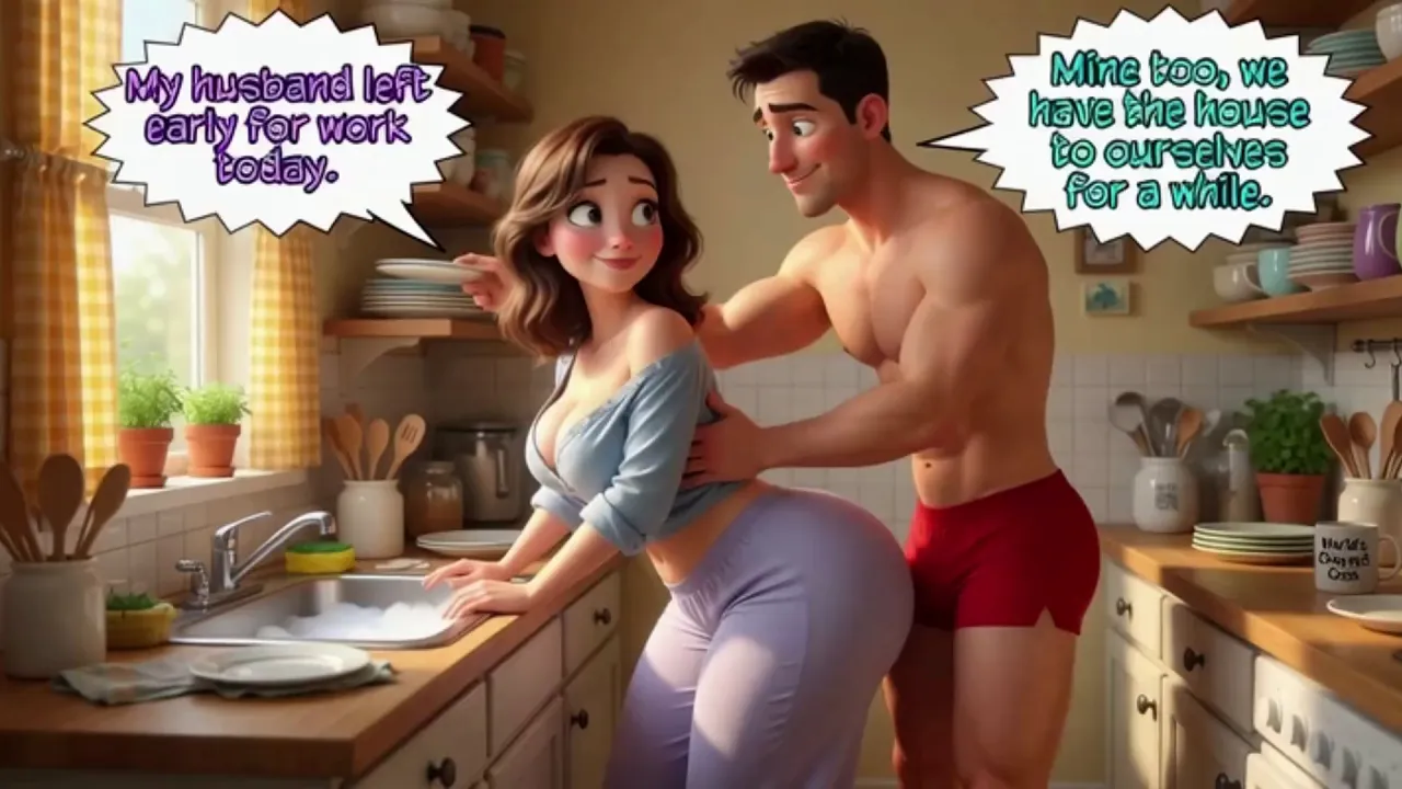 Mature cartoon stepmom roleplays phone call while doing laundry